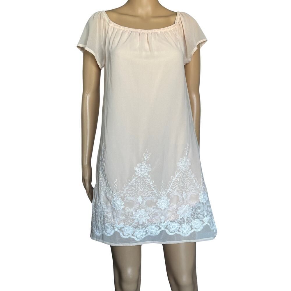 Heartsoul Nightie Mini Dress Womens Size Small Peach Embroidered Babydoll Fairy